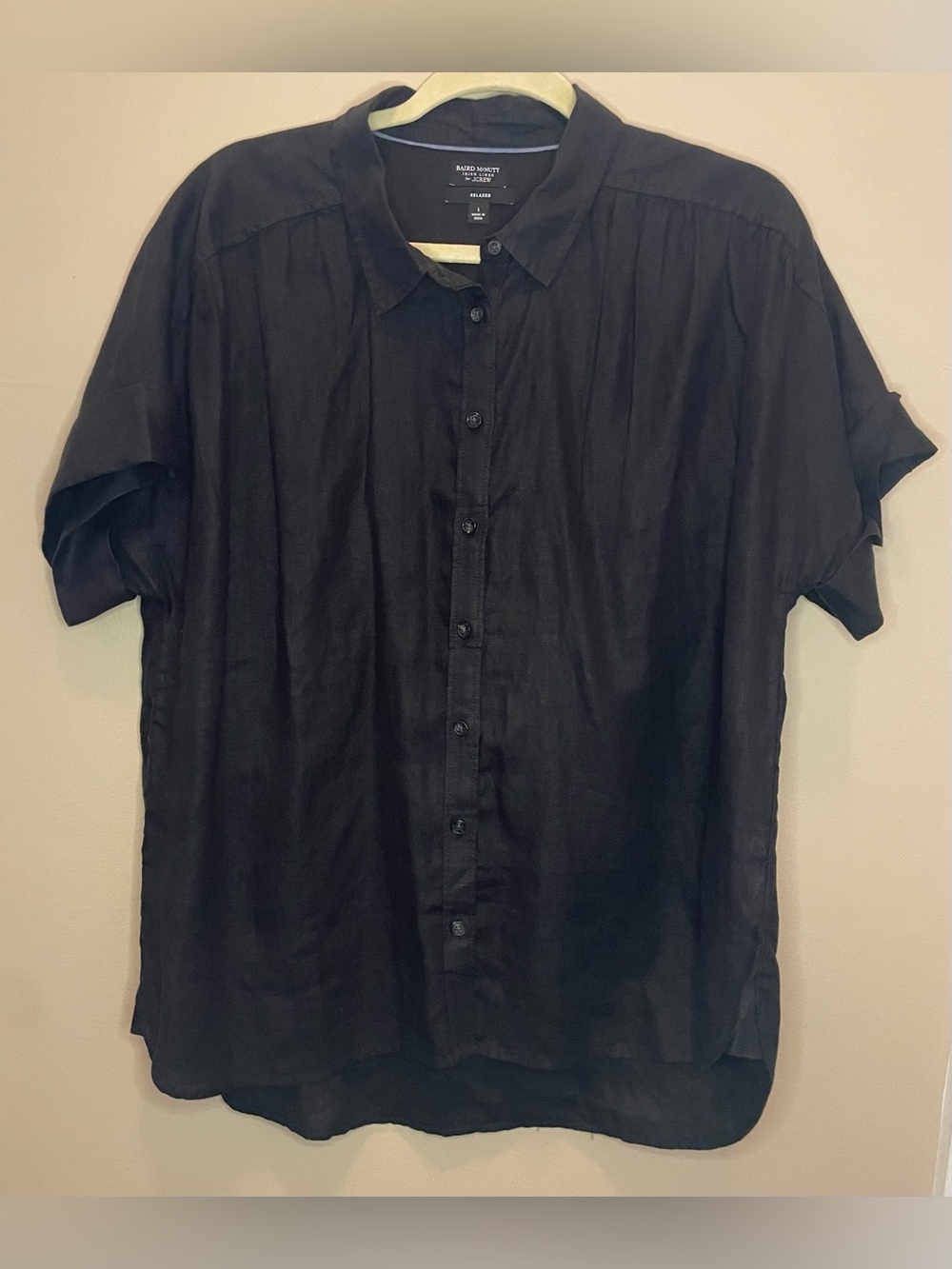 J Crew Irish Linen Baird McNutt Relaxed Fit Short-Sleeve Shirt - Black - Size L